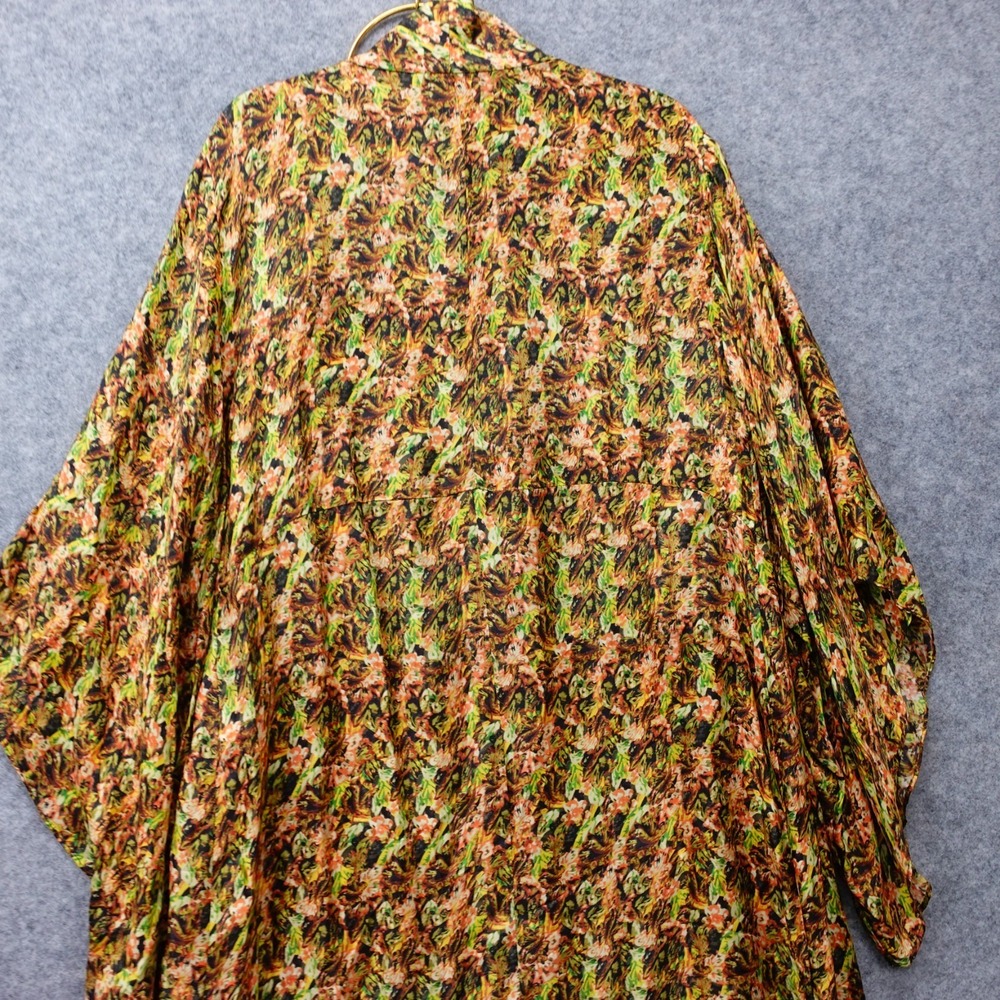 Kimono Robe Womens S M Green Yellow Floral Boho Side Slit Duster Kaftan NAYAM 1 - Picture 9 of 13